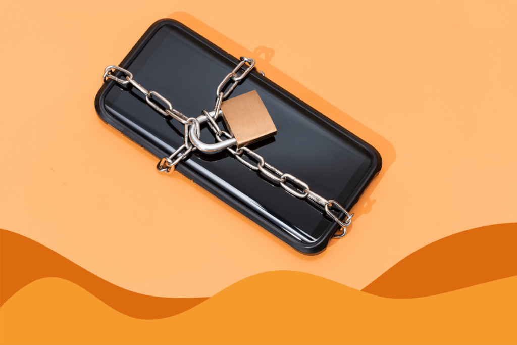 Image of a phone locked with chains in an article about data security vs data privacy