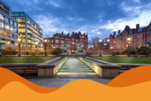 Image of Sheffield gardens in the evenings with surrounding Sheffield buildings in an article about why businesses in Sheffield are moving to managed IT services and awa from break-fix support by managed service provider Daffodil IT in Sheffield, South Yorkshire.
